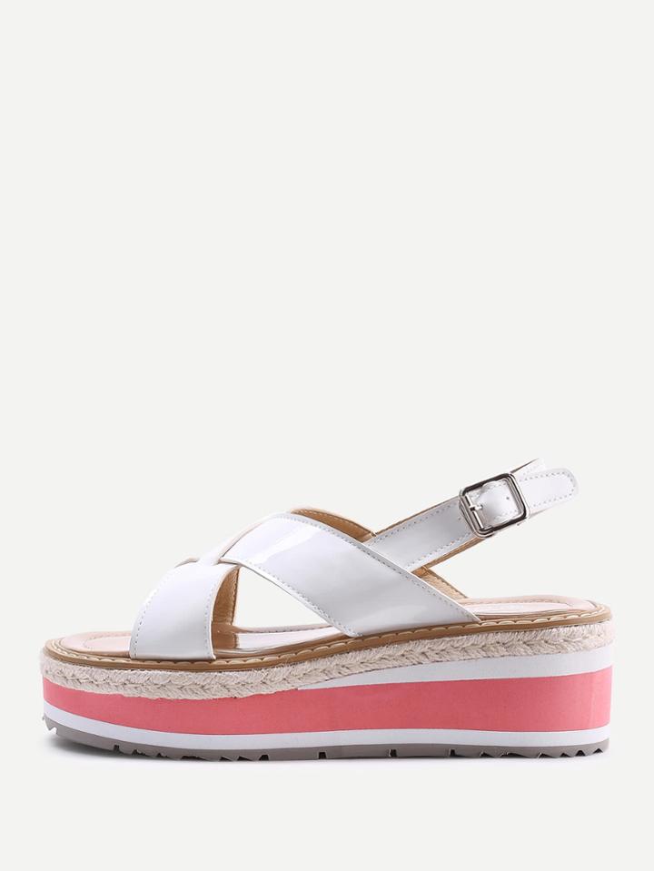 Shein Criss Cross Patent Leather Wedge Sandals