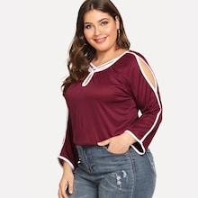 Shein Plus Criss Cross Neck Cut Out Tee