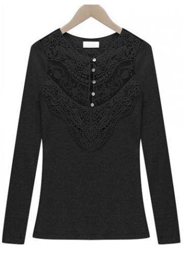 Rosewe Enchanting Round Neck Lace Splicing Woman T Shirt