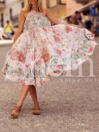 Shein Multicolor Print Ruffle Hem Flare Midi Dress