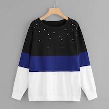 Shein Plus Pearl Beaded Color Block Sweatshirt