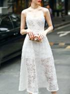 Shein White Spaghetti Strap Mesh Lace Dress