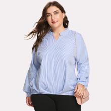 Shein Plus V Placket Gathered Pleated Hem Shirt