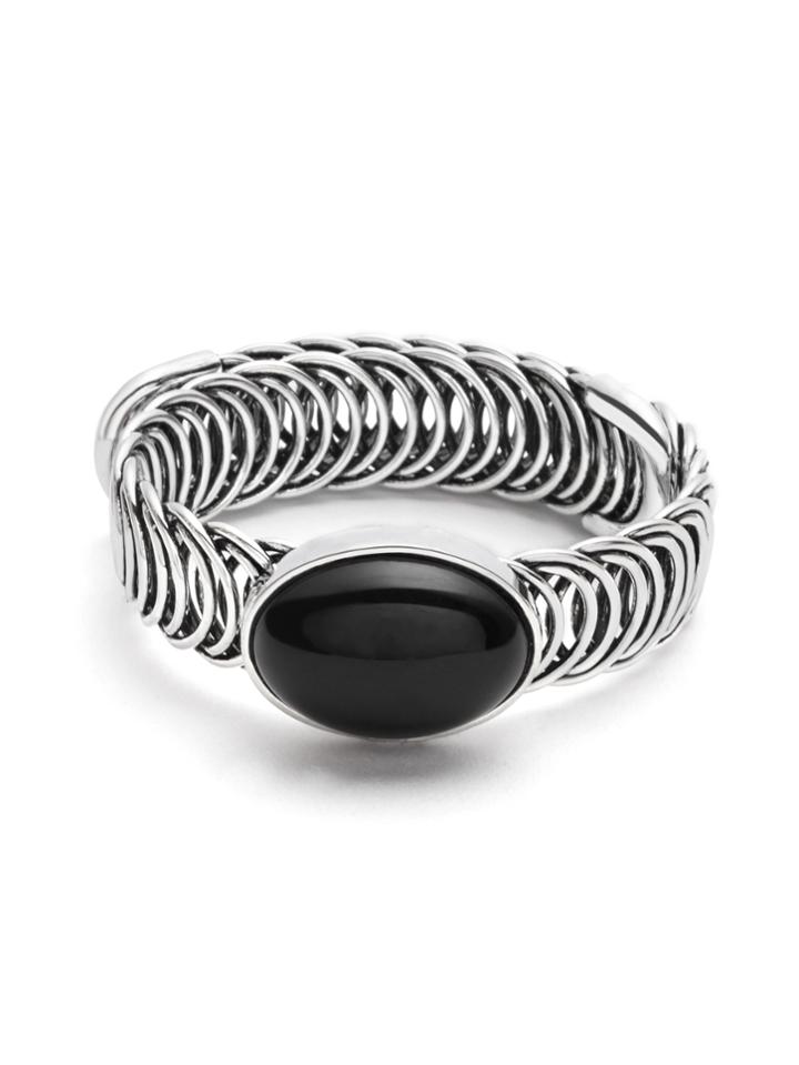 Shein Silver Plated Gemstone Hollow Out Wrap Bangle