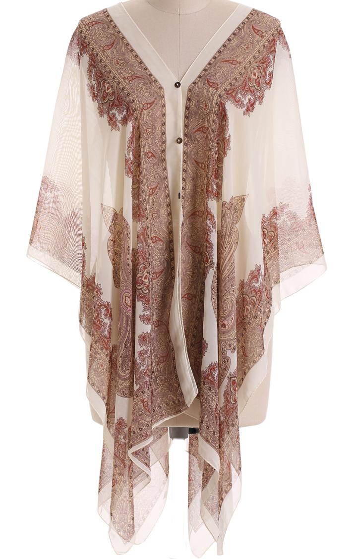Shein Apricot V Neck Tribal Print Loose Blouse