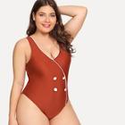 Shein Plus Button Low Back Swimsuit