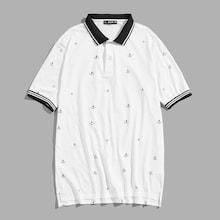 Shein Men Anchor Print Striped Trim Tee