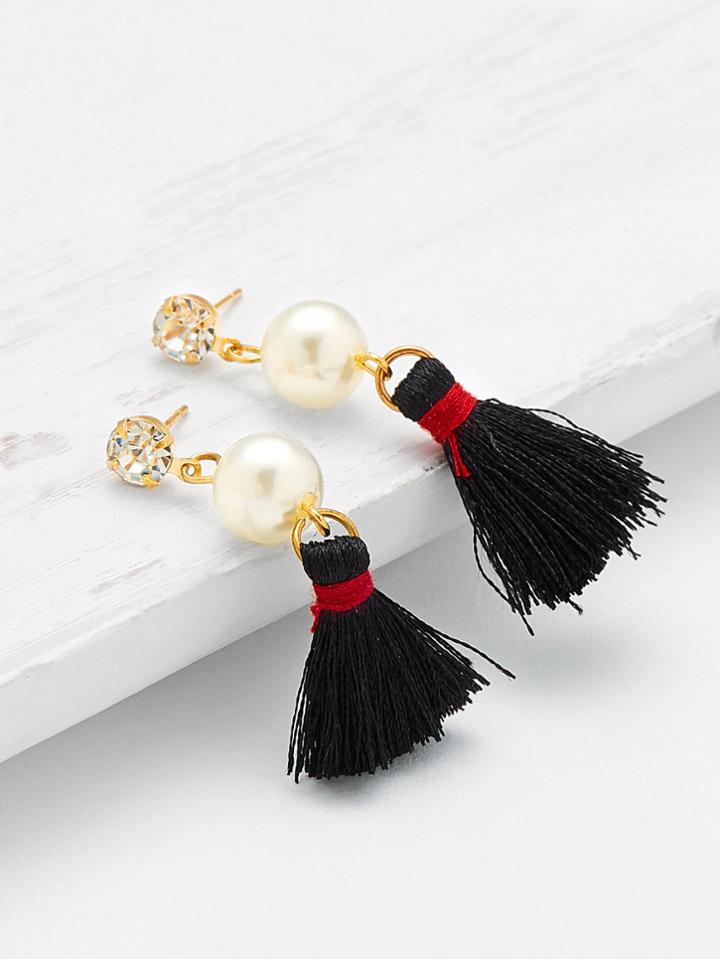 Shein Rhinestone & Faux Pearl Tassel Earrings