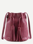 Shein Maroon Crocodile Pu Tassel Drawstring Bucket Bag