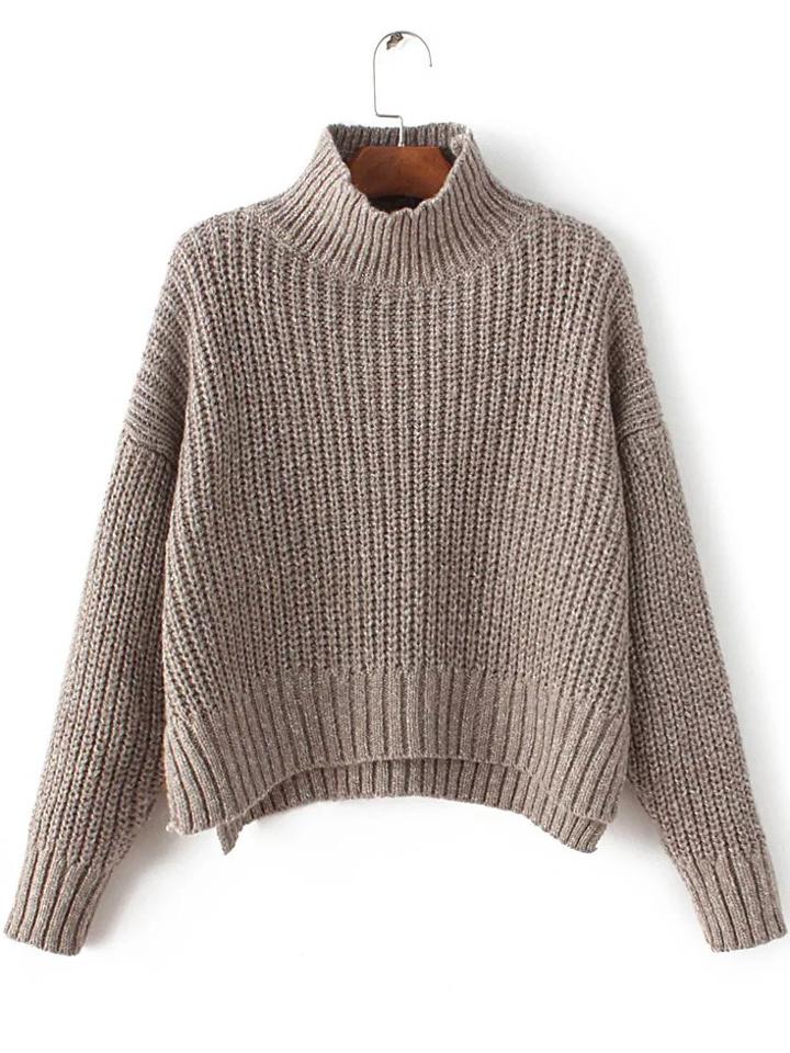 Shein Mock Neck Drop Shoulder Dip Hem Sweater