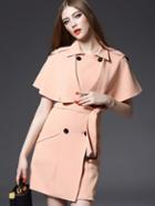 Shein Apricot Lapel Tie-waist Pockets Cape Dress