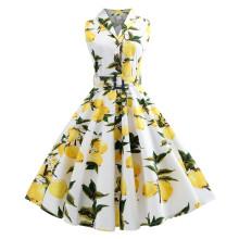 Shein Fruit Print Single Breasted Belted Flare Dress