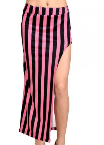 Rosewe Enchanting Stripe Design Middle Waist Skirt With Slit