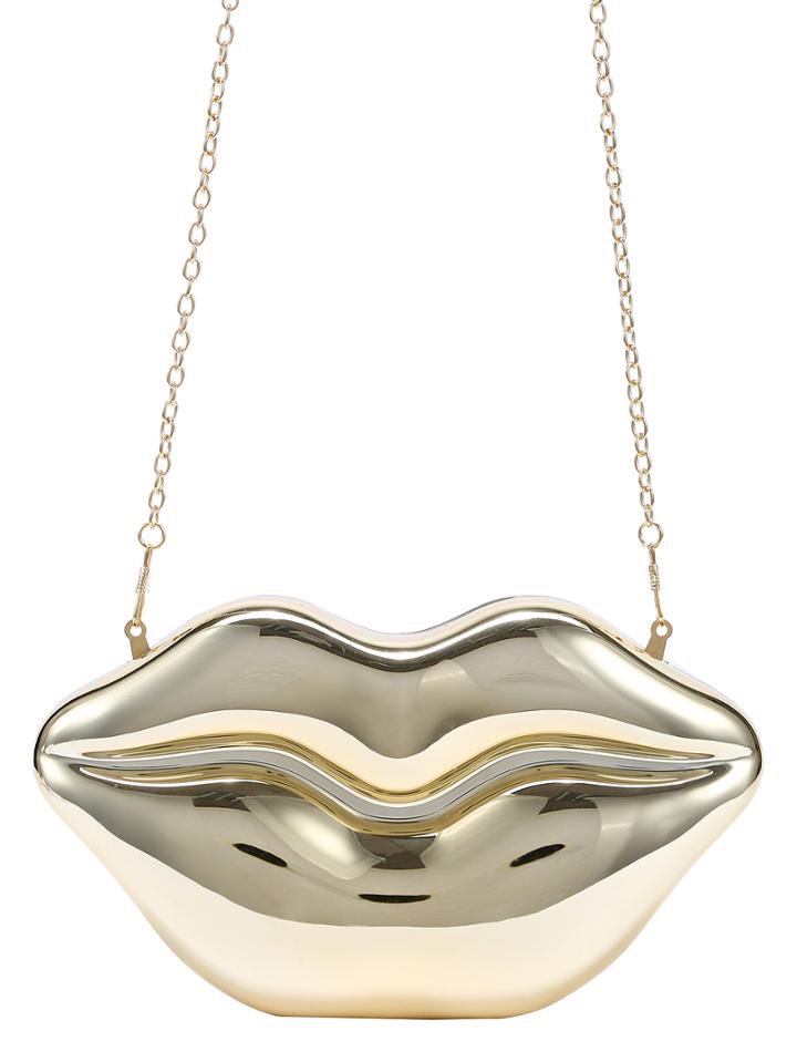 Shein Metallic Gold Lip Clutch With Chain