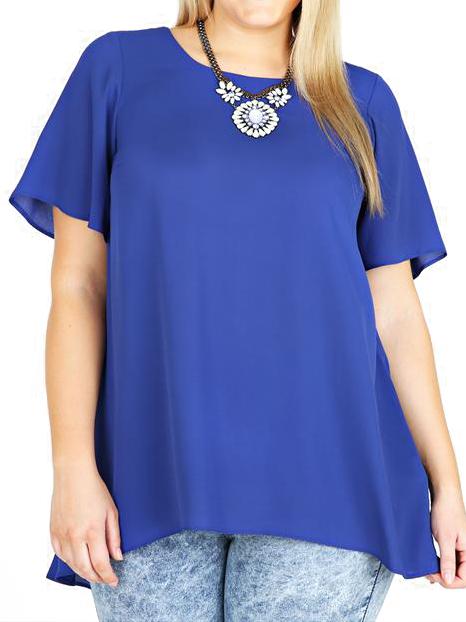 Shein Blue Dip Hem Short Sleeve Plus Top
