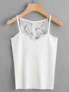 Shein Contrast Eyelash Lace Buttoned Knitted Cami Top