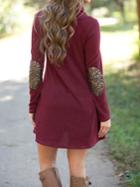 Shein Burgundy Cowl Neck Sequined Elbow Patch Dress