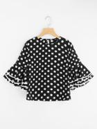 Shein Tiered Bell Sleeve Polka Dot Blouse