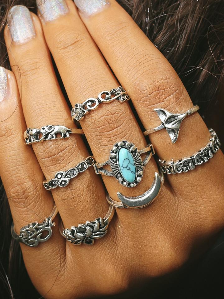 Shein Elephant & Moon Design Ring Set