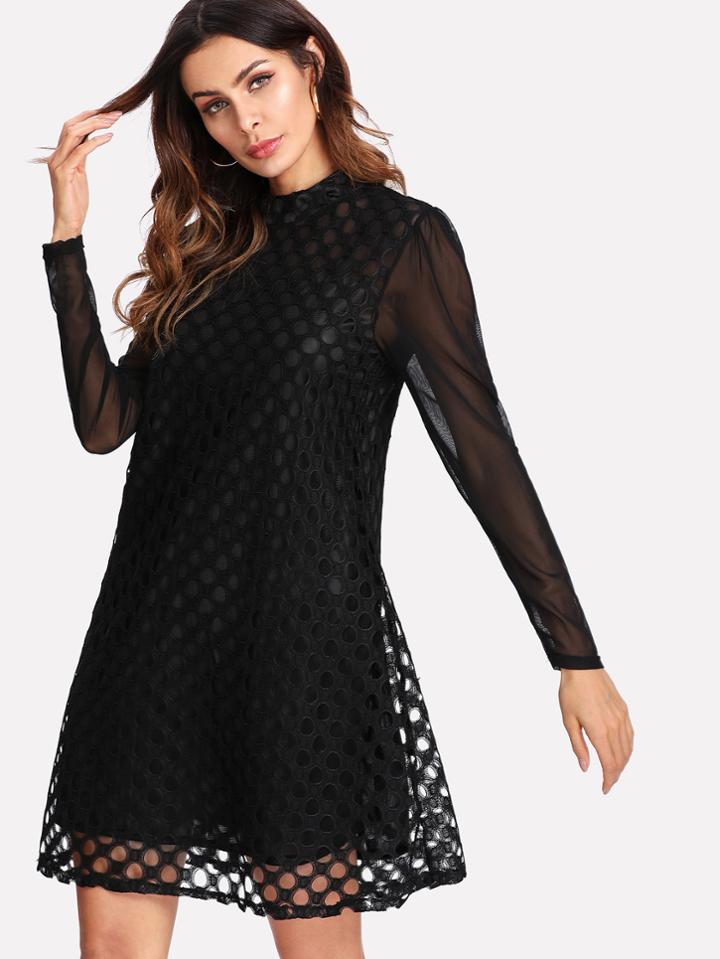 Shein Contrast Mesh Cut Out Dress
