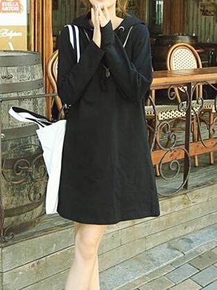 Shein Black Hooded Long Sleeve Loose Sweatshirt Dress