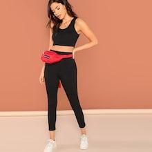 Shein Solid Crop Top & Leggings Set