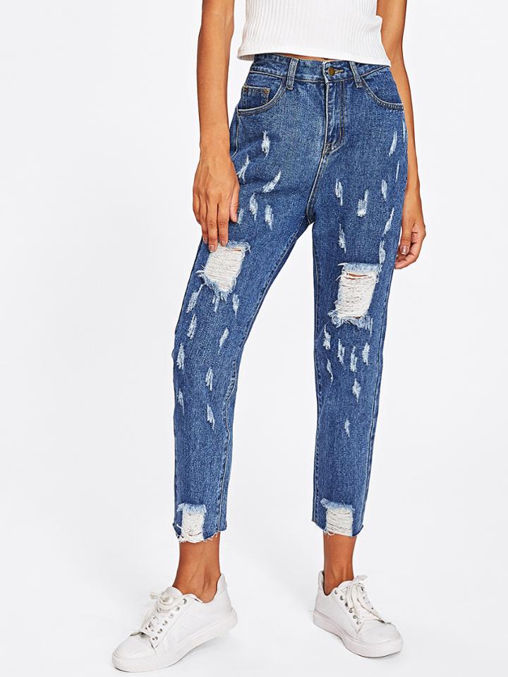 Shein Mid Wash Destroyed Jeans