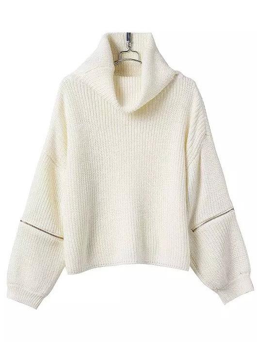 Shein Turtleneck Zipper Beige Sweater