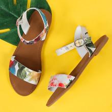 Shein Flower Print Single Band Ankle Strap Flat Sandal White Multi