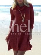 Shein Wine Red Turtleneck Casual Dress