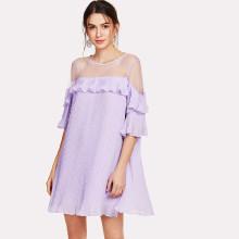 Shein Mesh Yoke Ruffle Detail Dress