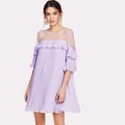 Shein Mesh Yoke Ruffle Detail Dress