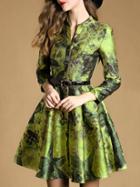 Shein Green Round Neck Long Sleeve Drawstring Coat