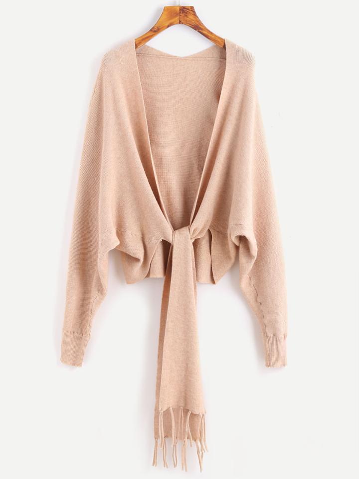 Shein Pink Tie Front Dolman Sleeve Cardigan