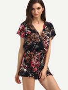 Shein Multicolor Floral V Neck Short Sleeve Jumpsuit