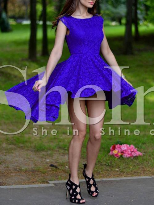 Shein Blue Cap Sleeve V Back Asymmetric Dress