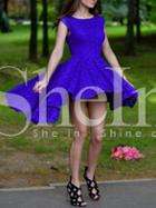 Shein Blue Cap Sleeve V Back Asymmetric Dress