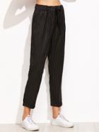 Shein Black Vertical Striped Drawstring Cuffed Pants