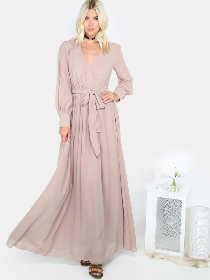 Shein Khaki Flowy Gathered Maxi Dress