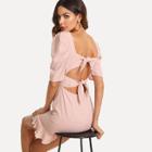 Shein Puff Sleeve Knotted Back Ruffle Dress