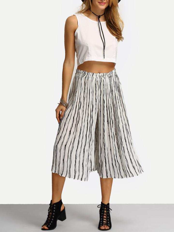 Shein Vertical Striped Wide Leg Chiffon Pant
