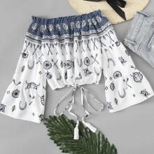 Shein Off Shoulder Fluted Sleeve Drawstring Hem Top