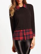 Shein Black Contrast Plaid Hem Slim Blouse
