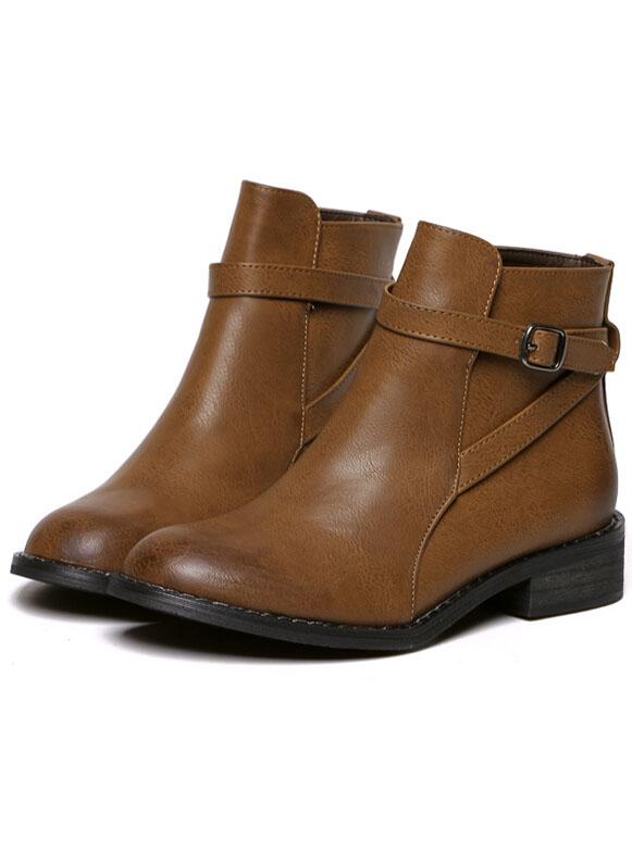 Shein Yellow Vintage Buckle Strap Pu Boots