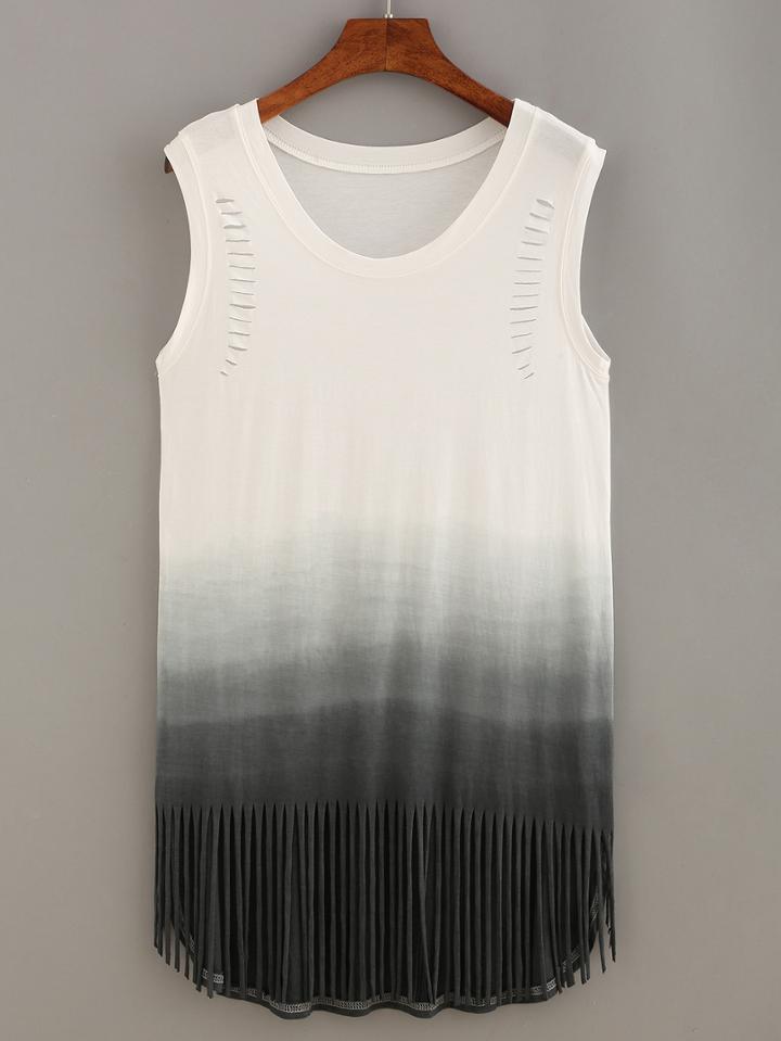 Shein Cutout Fringe Ombre Tank Dress