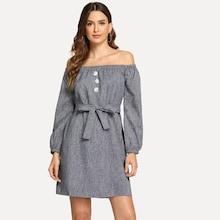 Shein Buttoned Front Bardot Dress
