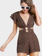 Shein Layered Flutter Sleeve O-ring Detail Open Back Romper