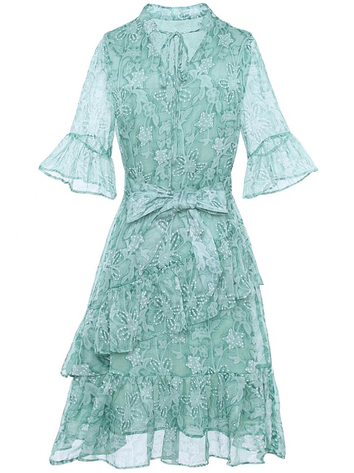 Shein Choker Neck Bell Sleeve Floral Ruffle Dress