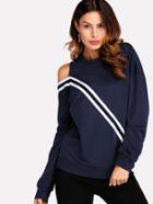 Shein Cut Out Shoulder Striped Tape Sweatshirt
