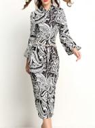 Shein Black Bell Sleeve Vintage Print Dress